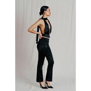 Leman Mercer Luna Satin Flared Pants Black - XS